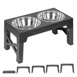 FOREYY Adjustable Elevated Dog Bowls with 2 Stainless Steel Bowls, Raised Dog Bowl 5 Heights (3.2, 8.6, 9.8, 11, 12.2 Inch), Non-Slip Dog Food Water Bowl Stand for Medium Large Dogs(Grey)