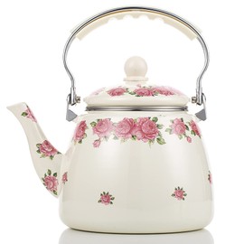 Tea Kettle Pot for Stove Top,Porcelain Large Enamel Teakettle,3.3L Colorful Teapot Floral Ceramic for Stovetop,Retro Classic Design