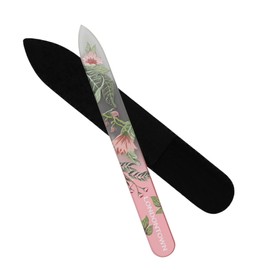 LONDONTOWN LONDONTOWN Safara Double-Sided Glass Nail File & Care Tool, Professional Grit Etched Crystal Manicure Accessory with Case Pouch