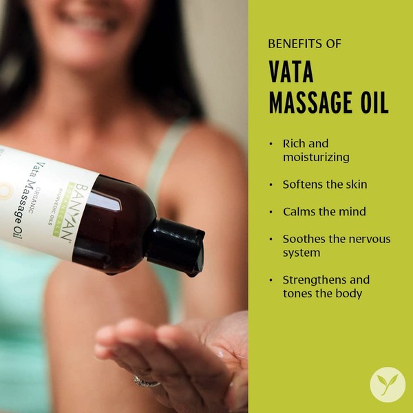 Banyan Botanicals Vata Massage Oil – Organic Massage Oil with Ashwagandha, Shatavari & Passionflower ­­– Relaxing Herbal Oil for Warmth, Calm & Deep Moisture – 128oz. – Non GMO Sustainably Sourced Vegan