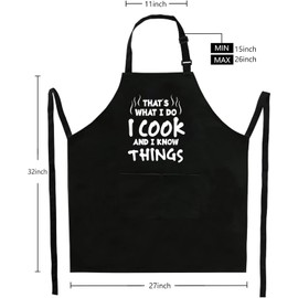 BBQ Apron for Men, I Cook and I Know Things Kitchen Chef Cooking Aprons with 2 Pockets Birthday Grilling Gifts