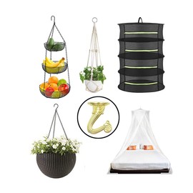 OBSTKUCHEN 8 Sets Swag Ceiling Hooks Heavy Duty Swag Hook with Hardware for Hanging Plants Ceiling Installation Cavity Wall Fixing (Gold)