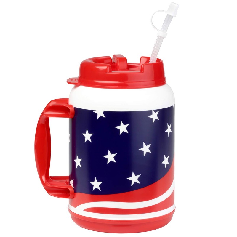 64 Ounce Insulated USA Flag Mug with Handle and Flexible