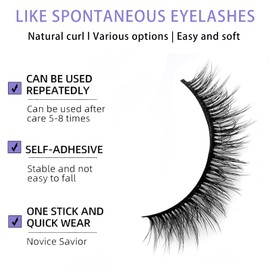 XTKDAIUI Lash Buddly Self-Adhesive Eyelashes Reusable,No Glue or Eyeliner Needed,Waterproof Natural Dense False Lashes for Makeup Easy To Put On,Zn07