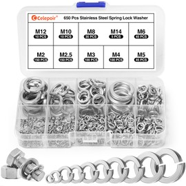 Celepoir 650 Pcs Spring Lock Washers, Spring Washers Stainless, Rectangular Spring Split Lock Washers, Spiral Split Washers for Tightening Screw, DIN 127 Form B, M2 M2.5 M3 M4 M5 M6 M8 M10 M12 M14