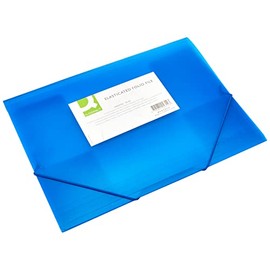 Elasticated File Q-CONNECT PP A4 400 Micron 3 Flaps Transparent Blue/Document Archiving/Type-3-flap/Kind-with Eraser/Index-N.a. / Pockets-N.a. / Material-PP/Dividers-N.a. / Coating-N.a.