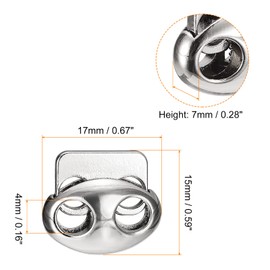 sourcing map Spring Cord Lock End Toggle, 20Pcs Double Hole Spring Stopper Alloy Fastener Slider Toggles Clip for Drawstrings, Shoelaces, Bags (Bright Silver,17x15x7mm)