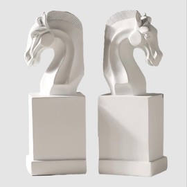 Iemegumi Decorative BookEnds for Shelves: Heavy Duty Aesthetic Horse Statues and Sculptures Book Ends - Boho Resin Books Stopper Holder for Home Office Desk Bookshelf, Gifts for Book Lovers White