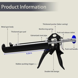Hubaow Dual Caulking Gun for 400 mL / 13.5 fl oz, Double Cartridge Epoxy Gun, 28:1 Thrust Ratio, Hand Manual Black Panel Bond Adhesive Caulk Gun (1:1 Mix Ratio)