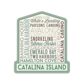 Die Cut Sticker Catalina Island, California, Typography, Aqua and Brown, Vinyl Sticker 3 to 6 inches, (Waterproof Decal for Cars, Water Bottles, Laptops, Coolers), Large