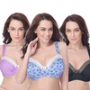 Curve Muse Women's Plus Size Underwired Unlined Balconette Cotton Bra-3Pack-Dark