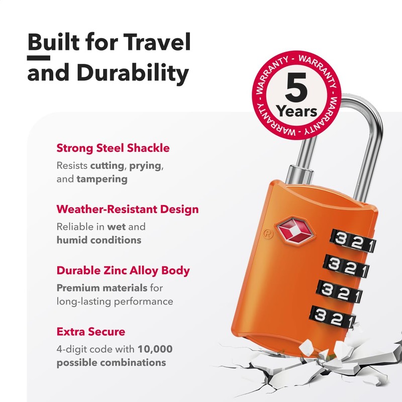NOVLOCK TSA Approved Luggage Locks – Suitcase Padlock with 4-Digit