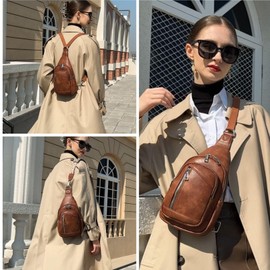 Travistar Chest Bag Women's Sling Bag Men's 2 in 1 Backpack Women's Small with 2 Removable Shoulder Straps, PU Leather Crossbody Bag Women's Shoulder Bag Handbag Shoulder Bag Anti-Theft, gray, Unisex