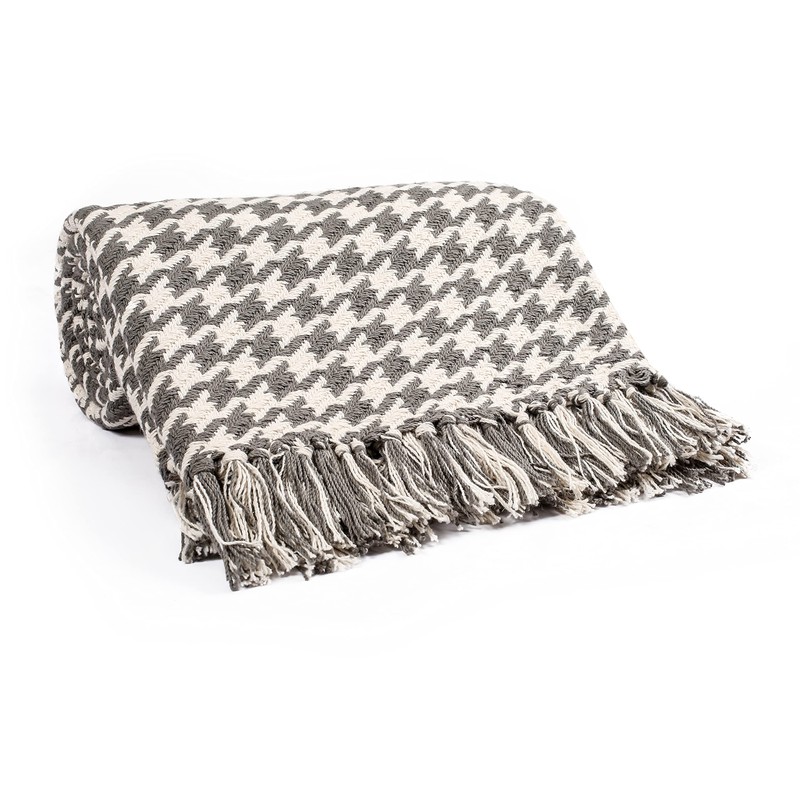 EHC Cotton Houndstooth Throw Blanket For Bed Sofa Couch Arm