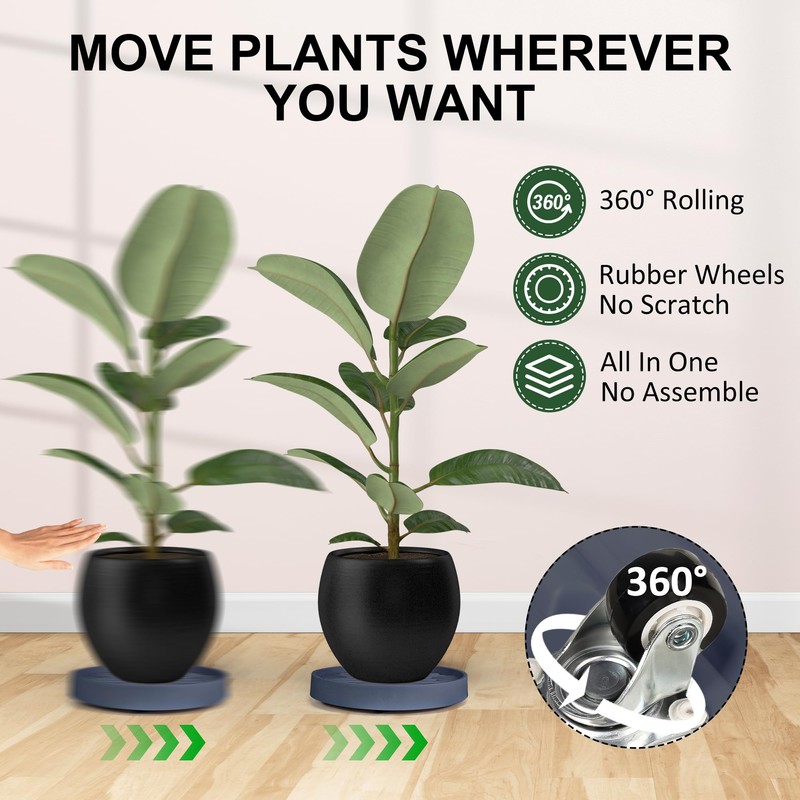 Dcpes 12Inch Plant Caddy with Hidden Wheels, Rolling Plants Stand