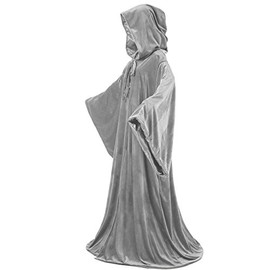 LuckyMjmy Velvet Wizard Robe with Satin Lined Hood and Sleeves (Grey)