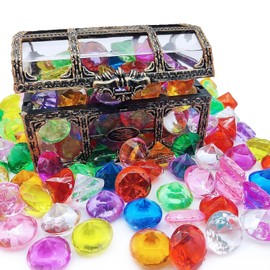 Acrylic Diamond, Diving Gem Pool, 20MM Multicolor Crystal Diamond, 100 PCS Colorful Diamond with Pirate Treasure Chest, Pirate Gem, Fake Ice Rocks, Vase Fillers, Plastic Crystal Crafts