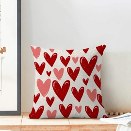 Valentine Pillow Covers 18x18 Set Of 2 Romantic Red Pink Love Heart Decorative Throw Pillow Covers Valentine's Day Wedding Mother's Day Anniversary Linen Cushion Cover Decoration For Couch Sofa