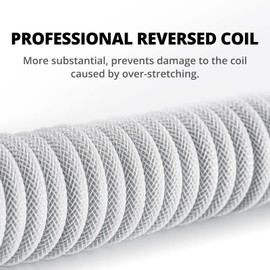 GunMjo Pro カスタムコイル状USB Cケーブル ゲームキーボード用 ダブルスリーブ メカニカルキーボード 取り外し可能なメタルアビエーター付き 1.3M USB-C - USB-A 白色