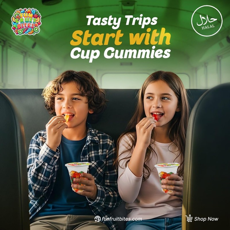 Fun Fruit Bites Gummy Worm Cup (Halal) (Pack 14)