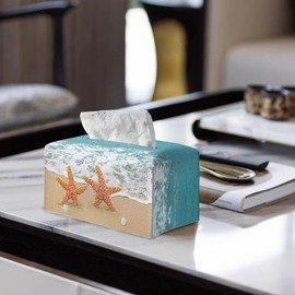 ZDCUSTOM Beach Starfish Tissue Box Cover Rectangle Decorative Tissue Box Holder Tissue Holder Organizer Napkin Cube Tissue Holder Vanity Countertop
