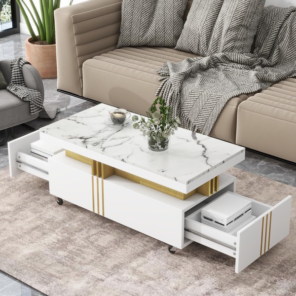 Harper & Bright Designs Contemporary Coffee Table with Faux Marble