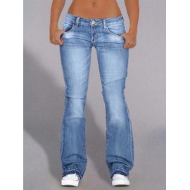 Flamingals Butt Lifting Low Rise Flamingo Jeans for Women Trendy Stretch Wide Leg Pants Denim Mid Blue S