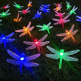 Solar Dragonfly String Light 30LED 21ft Garden Stake Lights Waterproof Outdoor Twinkle Fairy Lights with 8 Lighting Modes for Trees, Patio, Fence Christmas Decor (Multi-Colored)