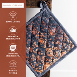 Maison d' Hermine Hot Pads, 100% Cotton Pot Holders with Loop, Heat-Resistant for BBQ, Cooking, Imperfection, Thanksgiving/Christmas, 20 cm x 20 cm, Set of 2