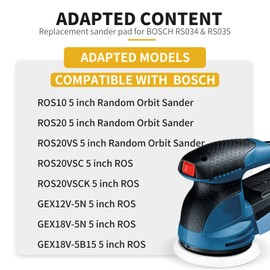 Sander Pad for Bosch, 4PCS 5 Inch Hook-and-Loop Orbital Sander Replacement Pad for Bosch RS034 & RS035 Compatible with Bosch ROS20 ROS20VS ROS20VSC ROS20VSK GEX12V GEX18V ROS10 Orbital Sander