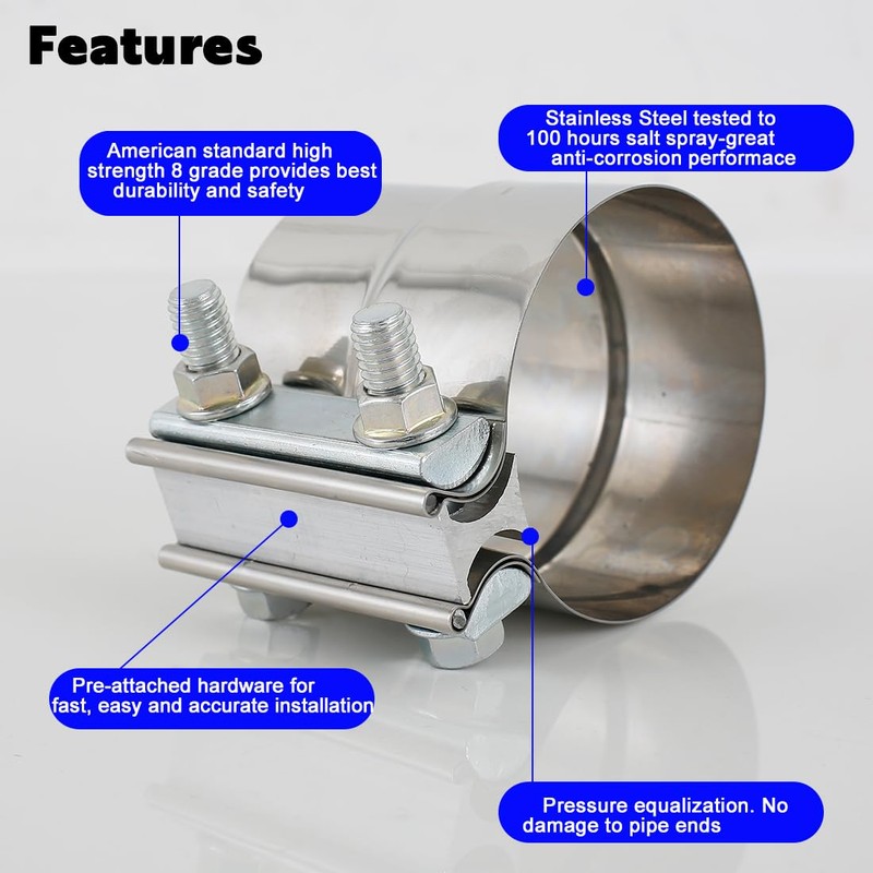 Elifecenter 2" Exhaust Band Clamps, T304 Stainless Steel Lap Joint