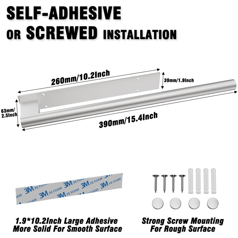MIROAMZ 15inch Self Adhesive Hand Towel Holder/Bar, Stainless Steel Rustproof