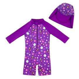 upandfast Baby Girl One Piece Swimwear Suits with Sun Hat Infant Swimsuits Toddler Bathing Suits (Purple, 6-9 Months)