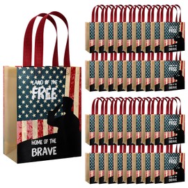 Frienda 50 Pcs Patriotic Gift Bags Bulk Veterans Day Non Woven Gift Bags American Flag USA Veteran Souvenirs Military Gifts Church Party Decorations Favors