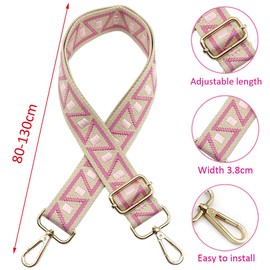 Adjustable Shoulder Strap for Bags, Pink, Bag Straps for Changing, Bag Strap Wide with Carabiner Gold, 80-130 cm Carry Strap, Bag for Women, Shoulder Strap, Handbag, 3.8 cm, 1104