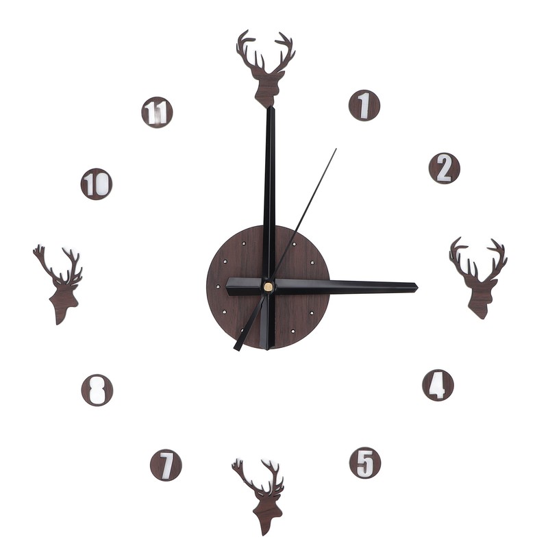 Frameless Wall Clock Deer Head 3D Effect Self Adhesive DIY