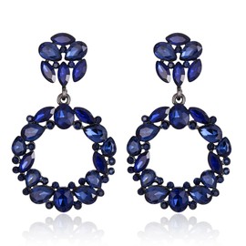 Clearine Fashion Stunning Rhinestone Teardrop Marquise Circle Hoop Dangling Earrings for Women Sapphire Colour Black-Tone