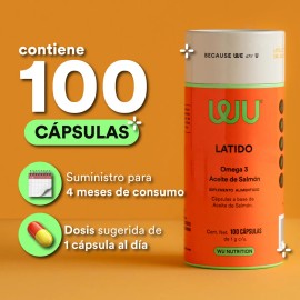 Suplemento Omega 3 Latido Wu Nutrition Aceite De Salmn Epa Dha Sin Sabor 100 Capsulas Duracion De 4 Meses                                             