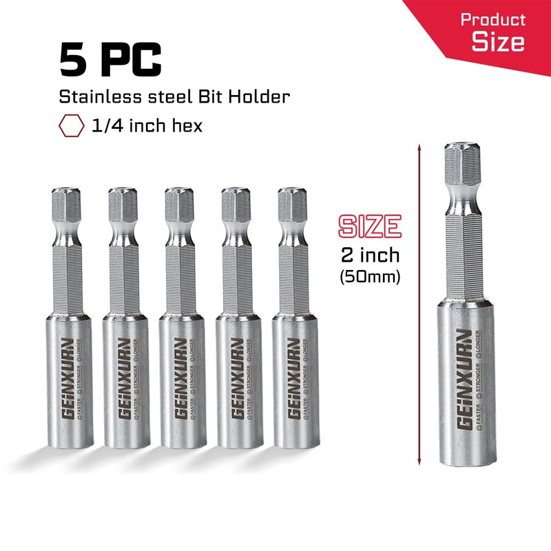 Geinxurn 2Inches Stainless Screwdriver Bit Holders, 5PACK Extension Socket Drill
