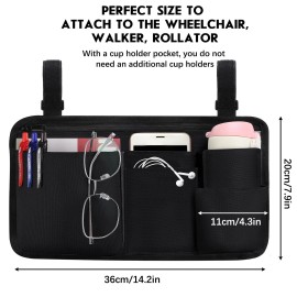 Ctwwfs Upgrade Wheelchair Side Bag with Cup Holder, Armrest Accessories for Wheelcha
