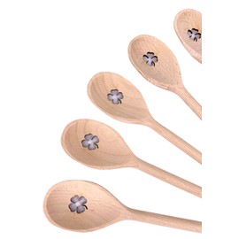 Balna Set of 5 Wooden Cooking Spoons with Clover Leaf Motif for Crafts, Lasered Wood, Ideal as a Gift or for New Year's Eve