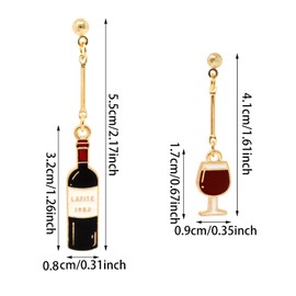 Honbay Unique Wine Glass Dangle Drop Earrings - Red Enamel Alloy Asymmetrical Party & Holiday Celebration Gift