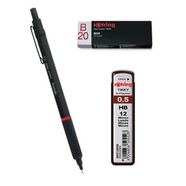 rOtring Rapid Pro Rapid Pro Pencil 0.5mm Black Set Tikky Hi-Polymer Leads 0.5mm HB and Eraser B20