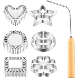 Fusiontec 7 Pieces Rosettes & Timbale Set, Rosette Timbale Aluminum Waffle Molds with Wooden Handle, Homemade Swedish Mold for Rosette Bunuelos Cookie