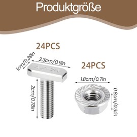 48 Piece Hammer Head Screws M8 x 20 mm Set, Stainless Steel A2-70 M8 Screws with Flange Nuts M8, for PV Solar Mounting Rails, Greenhouse and Photovoltaic ​