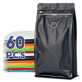 16oz 1 lb 60pcs Coffee Bags with Valve,Coffee Packing Bags Vented Coffee Bean Bags Barrier Bags Store Bags for Coffee Packaging， Coffee Storage Pouches Coffee Bag Zipper with Seal（Silver）