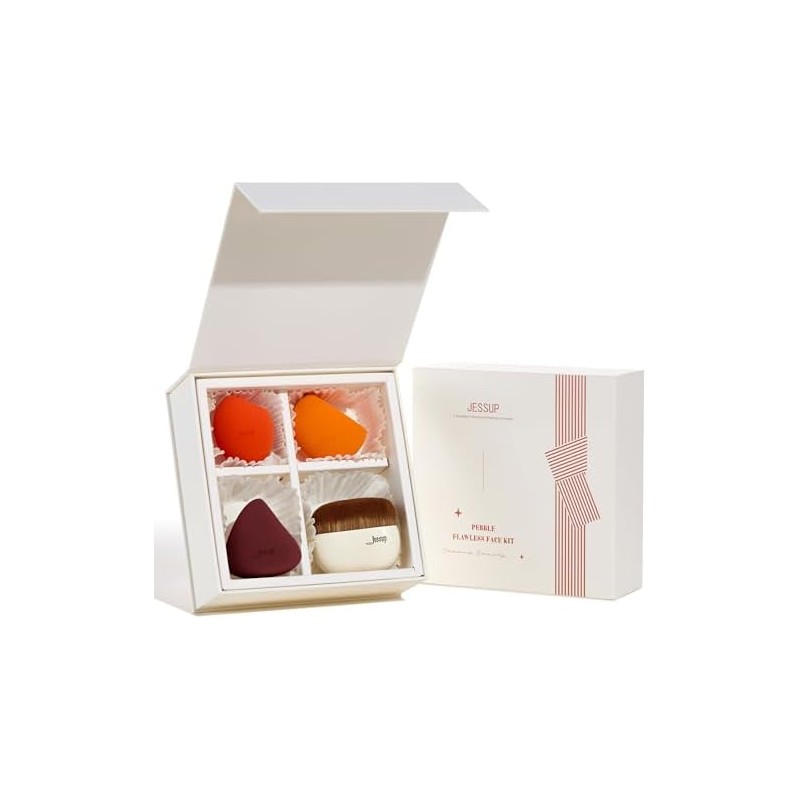 Jessup Juego de brochas para base de maquillaje con esponja,