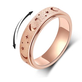 AmorArtSky Anxiety Ring for Women Men,Titanium Stainless Steel Spinner Ring,5 Colors,6MM,Size 6-10,3 Styles Anxiety Ring-Moon Star,Sandblasted Finished,Hollow Outer