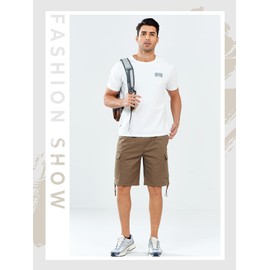 NORTHYARD Mens Twill Casual Cotton Cargo Shorts Drawstring Elastic Waist & 6 Pockets Classic Work Shorts for Men DEEPKHAKI L