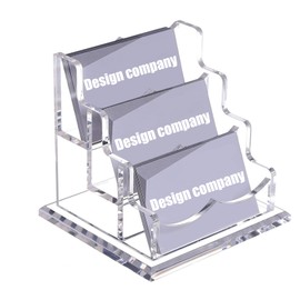 Realand Acrylic Business Card Holder Desk, Clear Desktop Business Card Display Stand with Thick Base, Name Card Organizer Case for Office Exhibition, 3 Slots, 1 Pack
